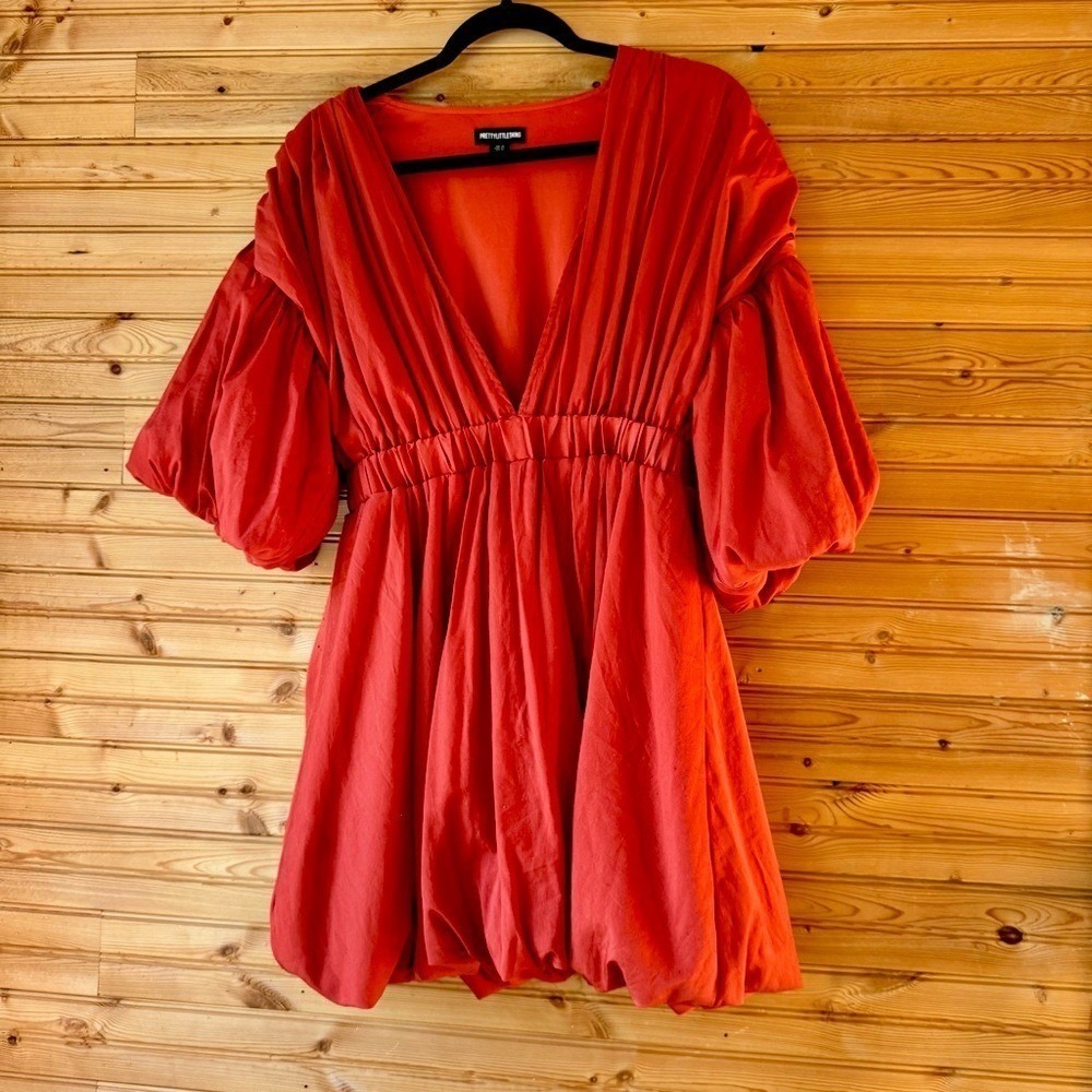 Babydoll Dress Tomato Orange Balloon Sleeves PrettyLittleThing 10 Coquette Party